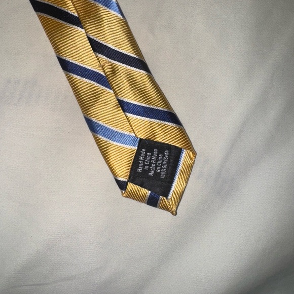 Stafford Yellow Tie with Navy and Light Blue Stripes - Picture 3 of 3